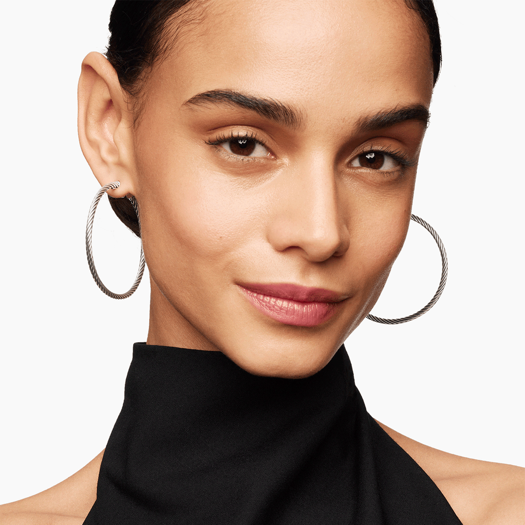 David Yurman Cable Hoop Earrings Sterling Silver, 2in