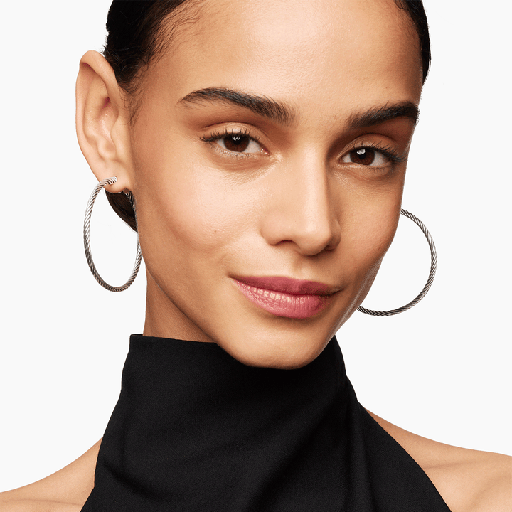 David Yurman Cable Hoop Earrings Sterling Silver, 2in