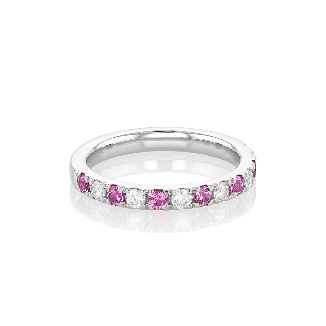 Lisette Platinum Diamond and .40 Total Weight Pink Sapphire Half Way Band