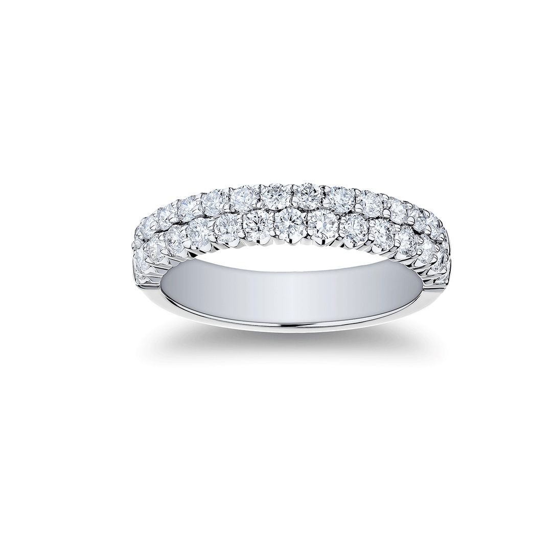 18k White Gold and .90 Total Weight Diamond Two Row Band