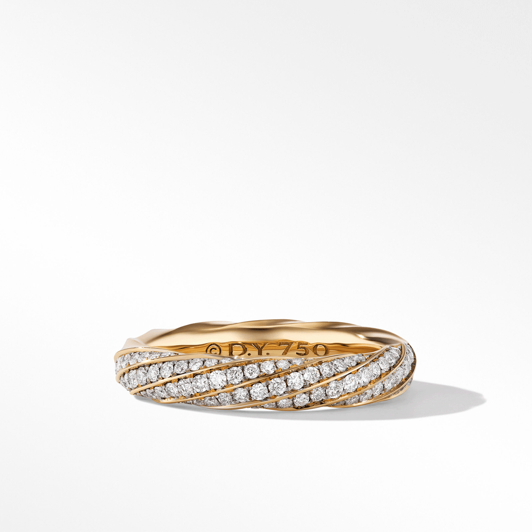 David Yurman Cable Edge Band Ring in Recycled 18k Yellow Gold with Pavé Diamonds