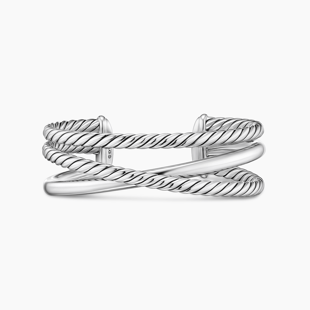 David Yurman Bold Crossover Three Row Cuff Bracelet Sterling Silver, 19mm