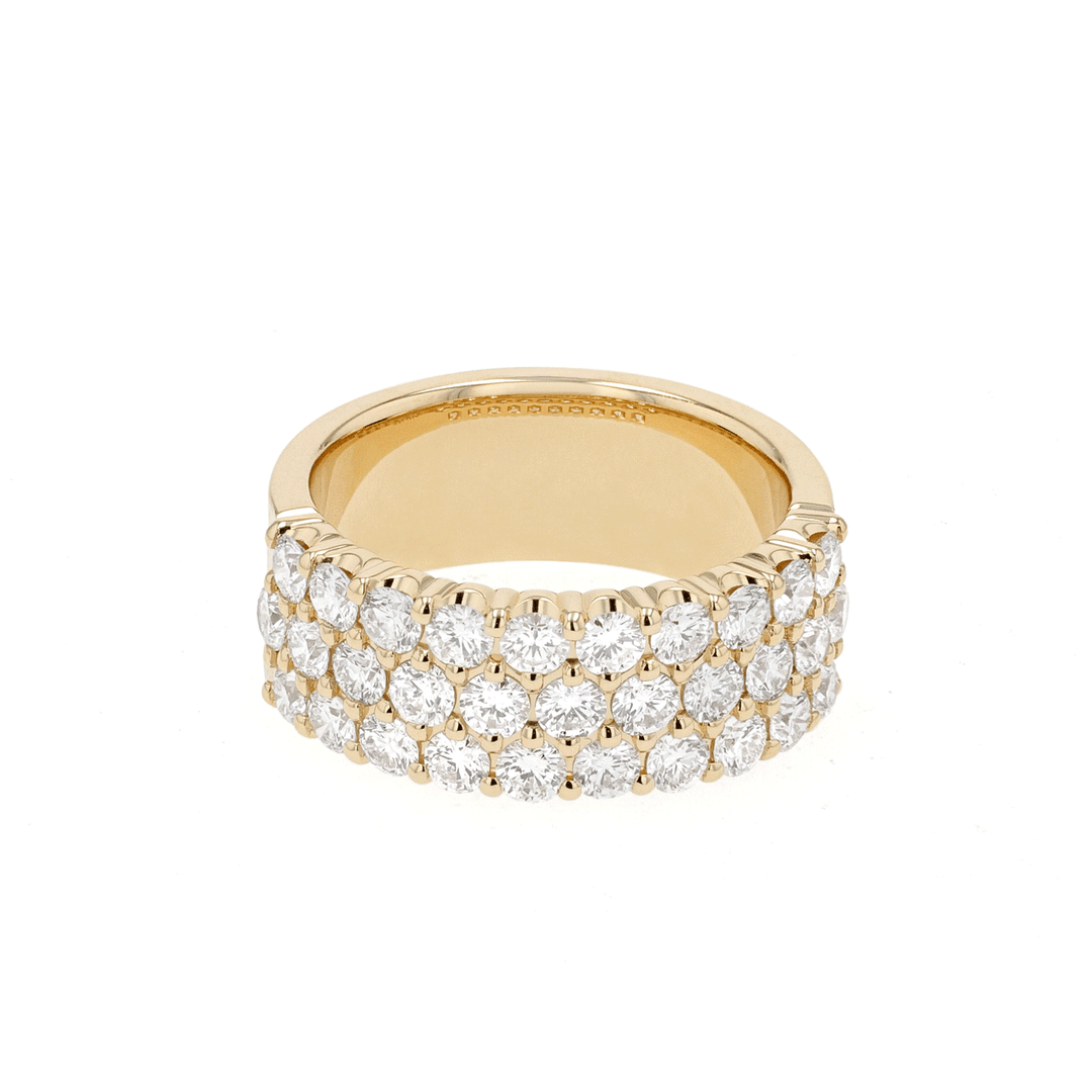 18k Yellow Gold and 2.07 Total Weight Three Row Diamond Band