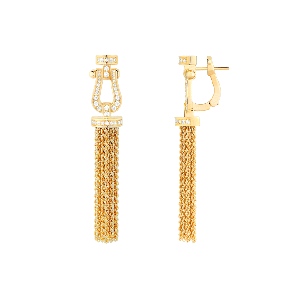 FRED Medium Model Pompon 18K Yellow Gold and Diamond Pave Earrings