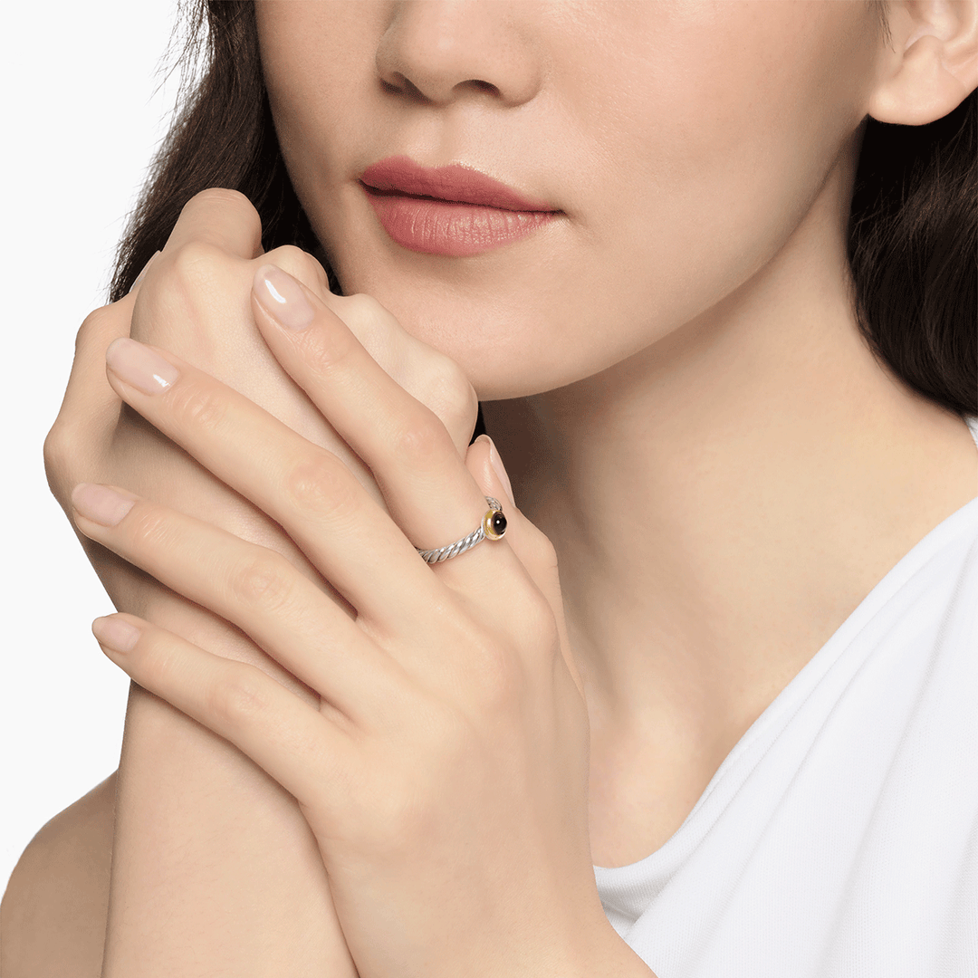 David Yurman Petite Cable Ring Sterling Silver with 14k Yellow Gold and Black Onyx, 2.8mm