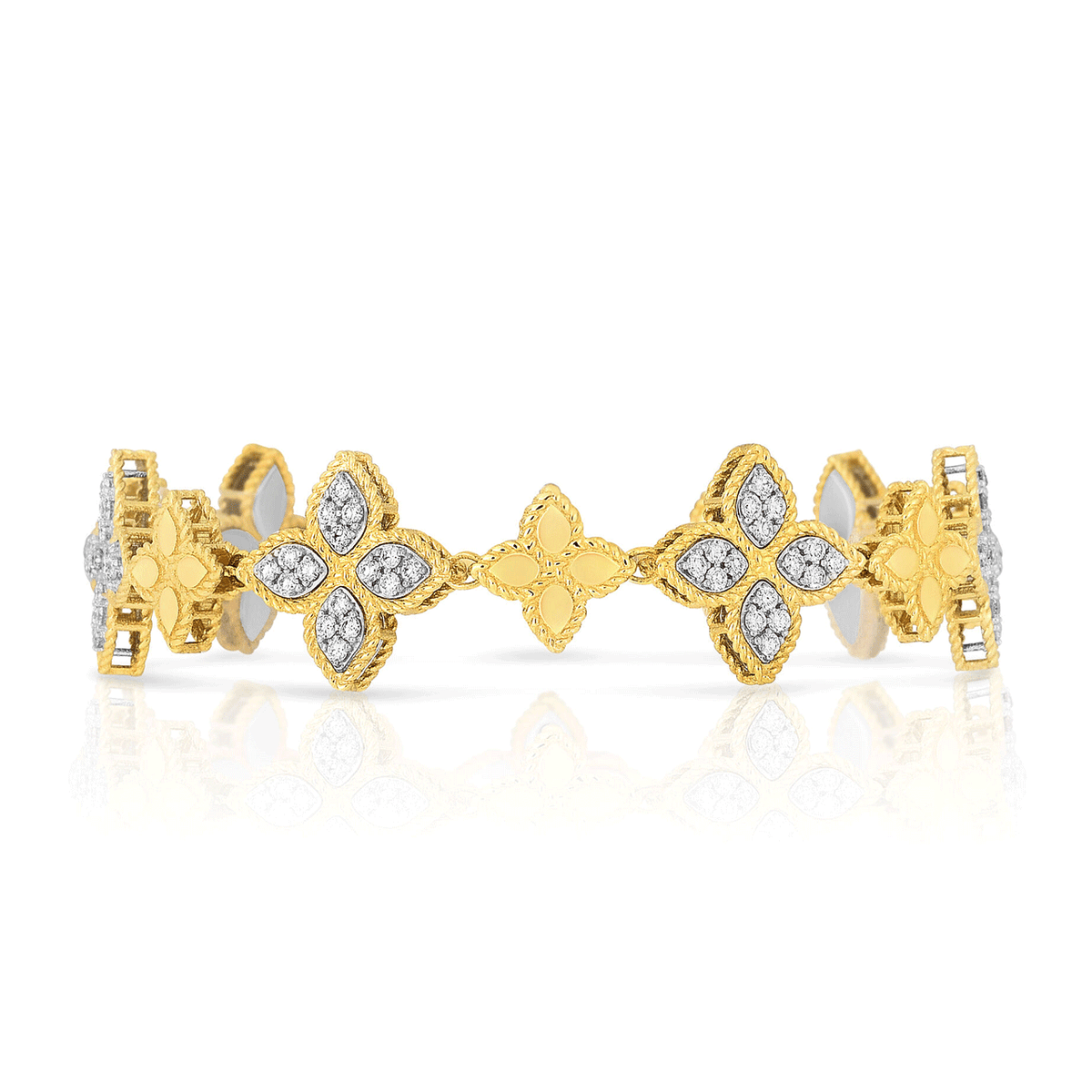 Roberto Coin Princess Flower 18k Yellow Gold and Alternating Diamond Bracelet