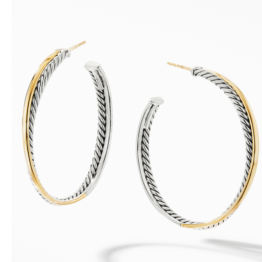 David Yurman Crossover Hoop Earrings Sterling Silver with 18k Yellow Gold, 44mm