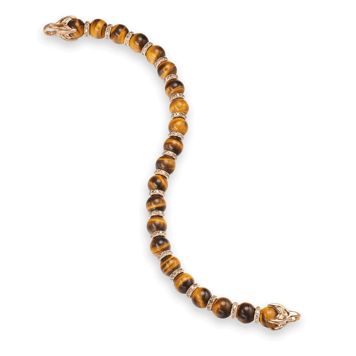 David Yurman Spiritual Beads Bracelet 18K Rose Gold with Tiger's Eye and Cognac Diamonds, 8mm