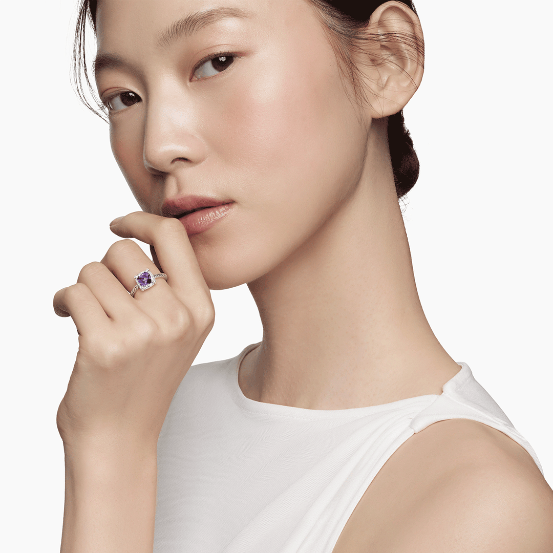 David Yurman Petite Chatelaine® Pavé Bezel Ring with Amethyst and Diamonds