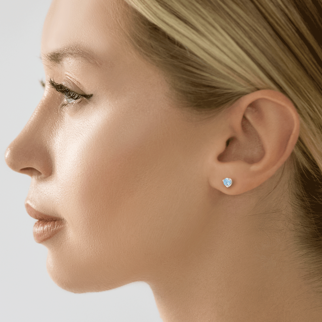 14k White Gold and 3mm Aquamarine Studs