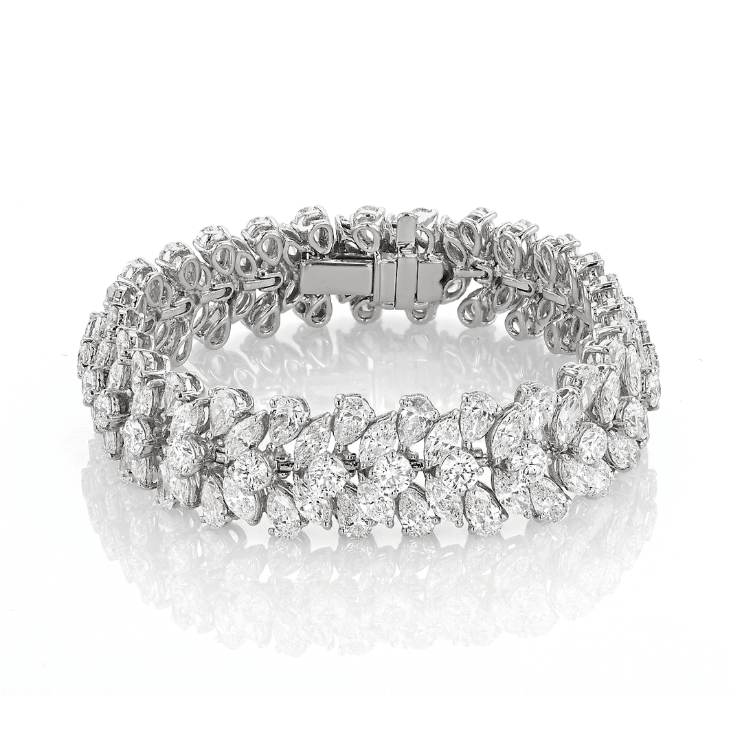 18k White Gold and Mix Diamonds 27.44 Total Weight Five Row Bracelet