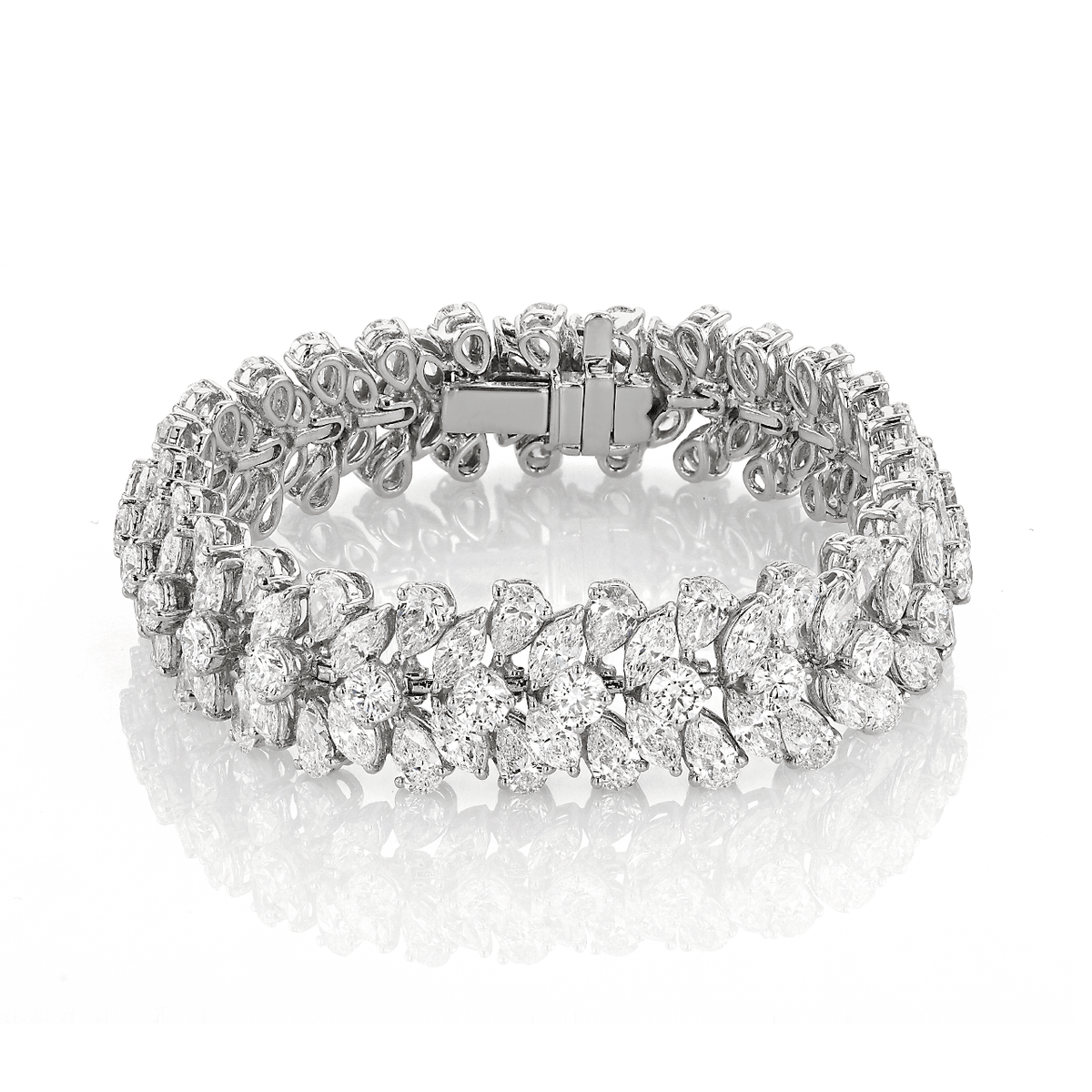 18k White Gold and Mix Diamonds 27.44 Total Weight Five Row Bracelet