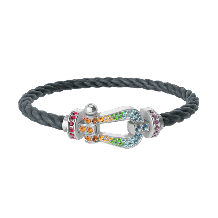 FRED Storm Grey Cord Bracelet with 18k Rainbow Gemstone LG Buckle, Exclusively at Hamilton Jewelers