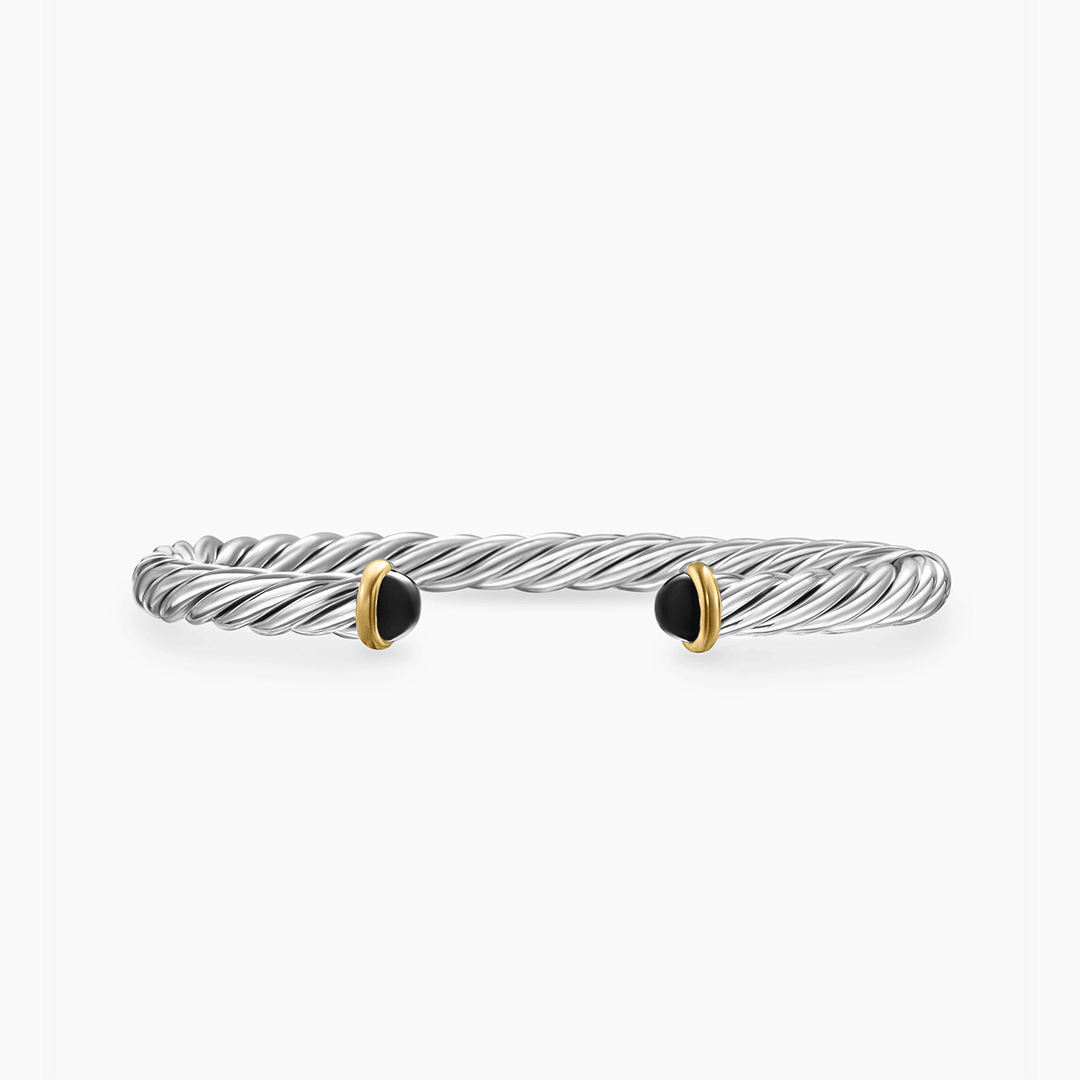 David Yurman Cable Cuff Bracelet Sterling Silver with 14k Yellow Gold and Black Onyx, 6mm
