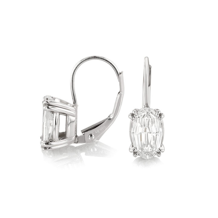 18k White Gold and Oval 2.12 Total Weight Diamond Earrings