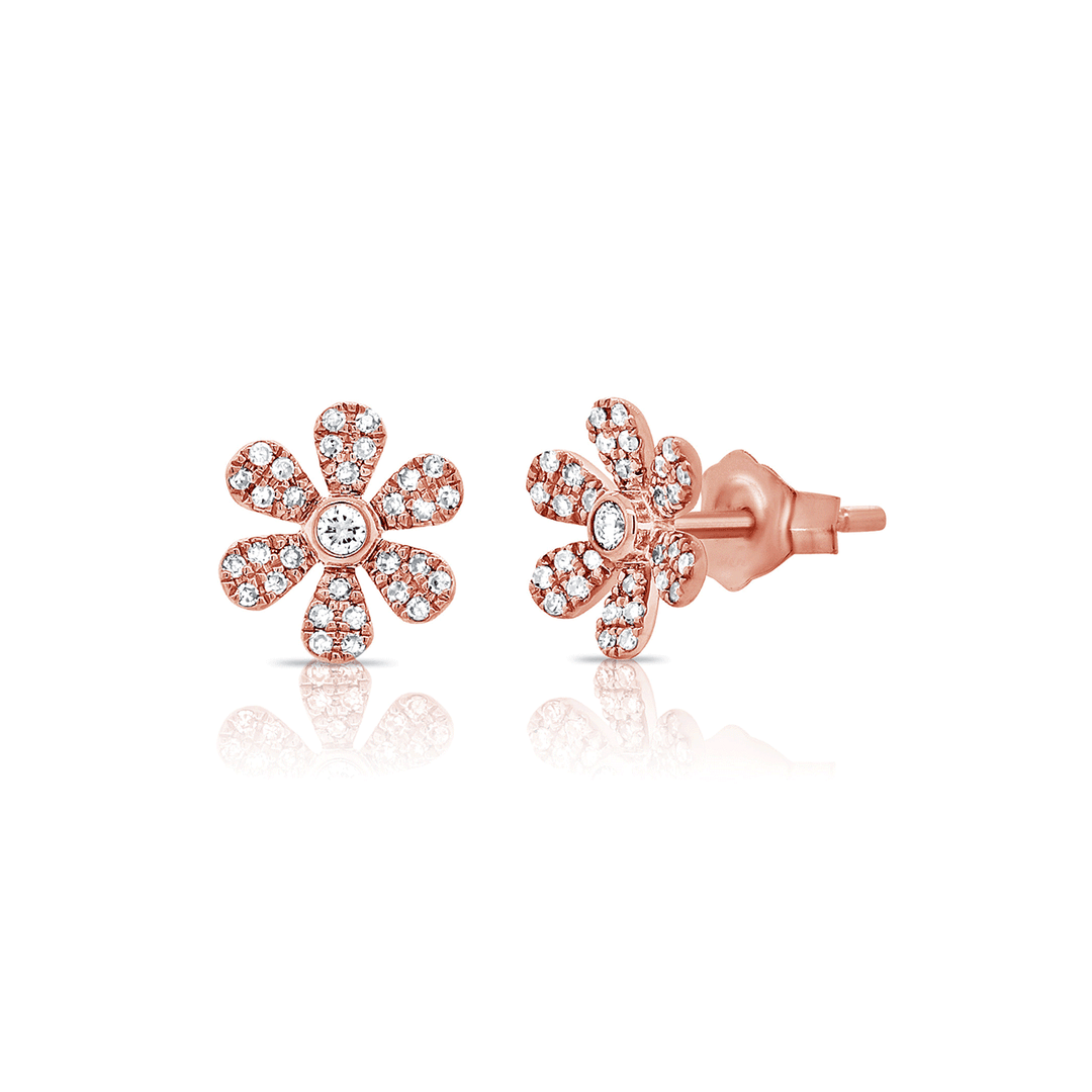 14k Rose Gold and .20 Total Weight Diamond Flower Stud Earrings