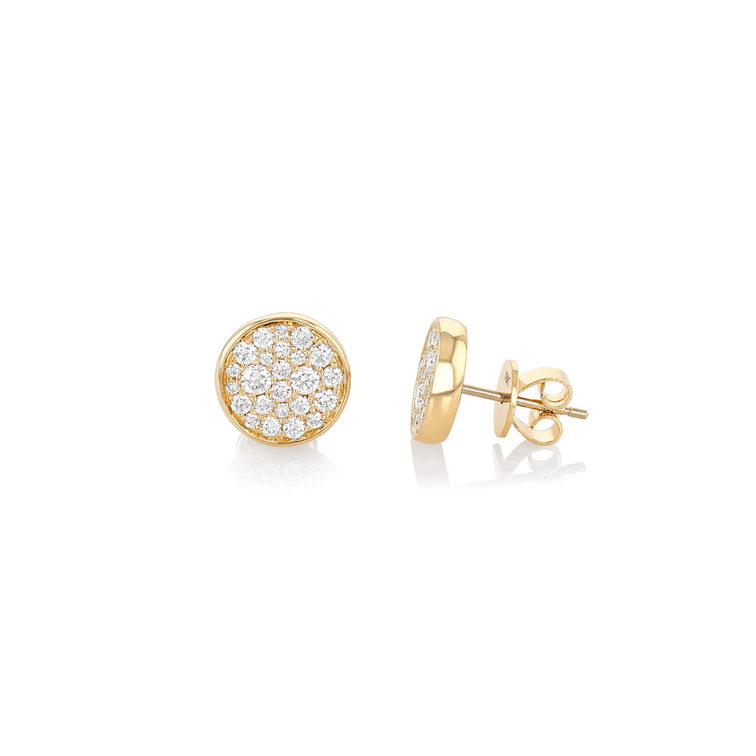 Luminous 18k Yellow Gold and Diamond .65 Total Weight 10mm Stud Earrings