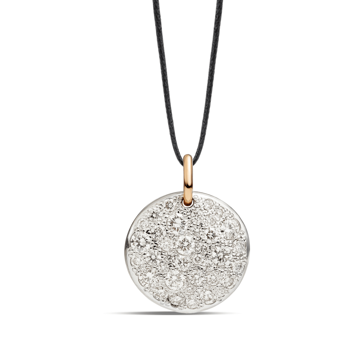 Pomellato Sabbia 18k Rose White Gold Pave Diamond Disc Pendant