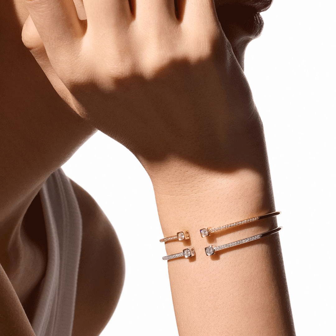 Dinh Van Le Cube 18k Yellow Gold and Diamond Medium Bracelet