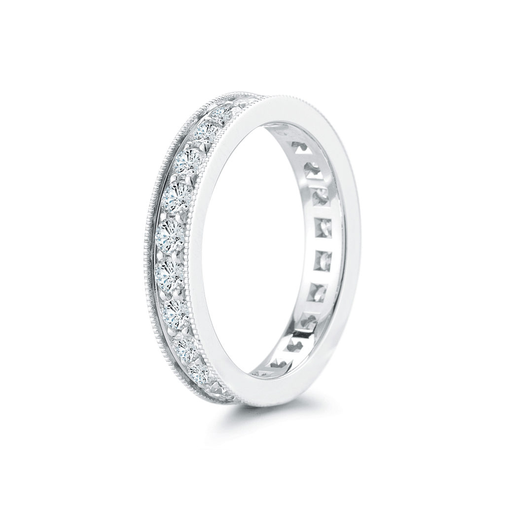18k White Gold and 1.68 Total Weight Diamond and Milgrain Eternity Band