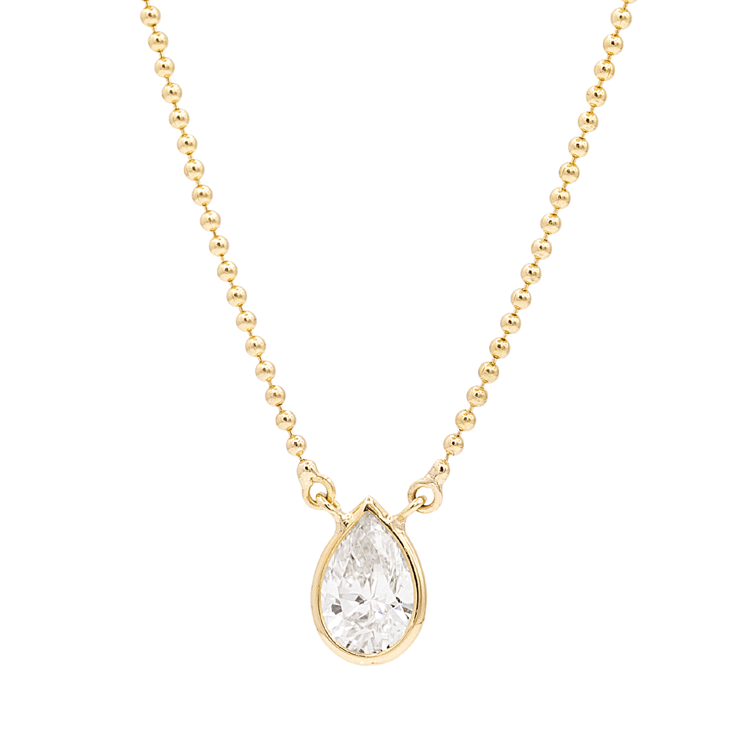 18k Yellow Gold and 1.01 Total Weight Pear Diamond Necklace