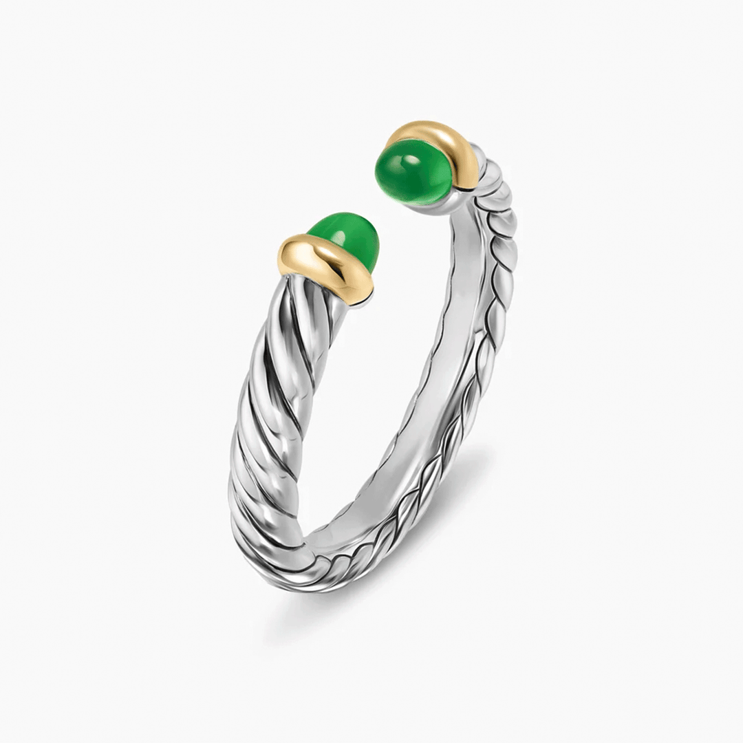 David Yurman Petite Cable Open Ring Sterling Silver with 14K Yellow Gold and Green Onyx, 3.4mm