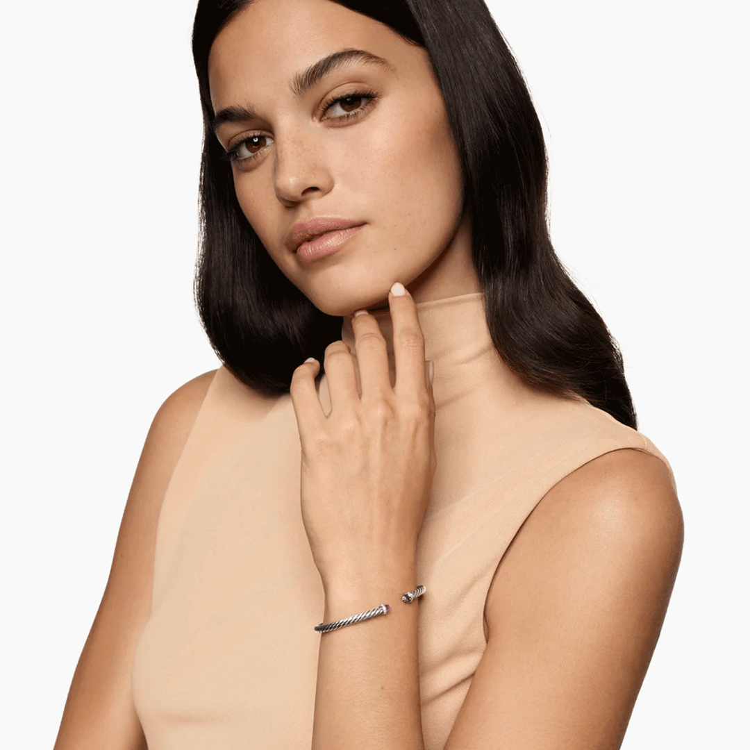 David Yurman Cablespira Flex Bracelet Sterling Silver with Amethyst and Diamonds, 4mm