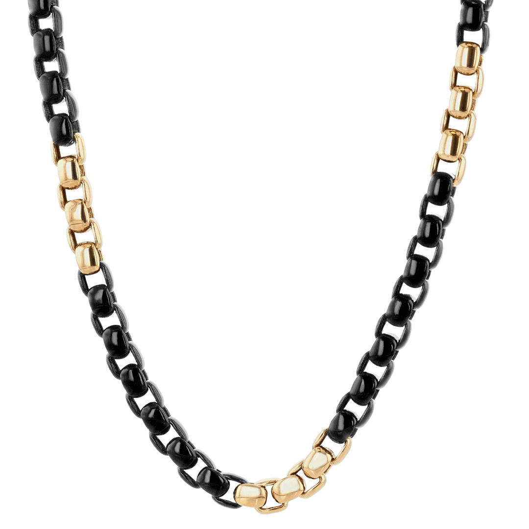 18k Yellow Gold and Black Rhodium 5mm Round Link Necklace