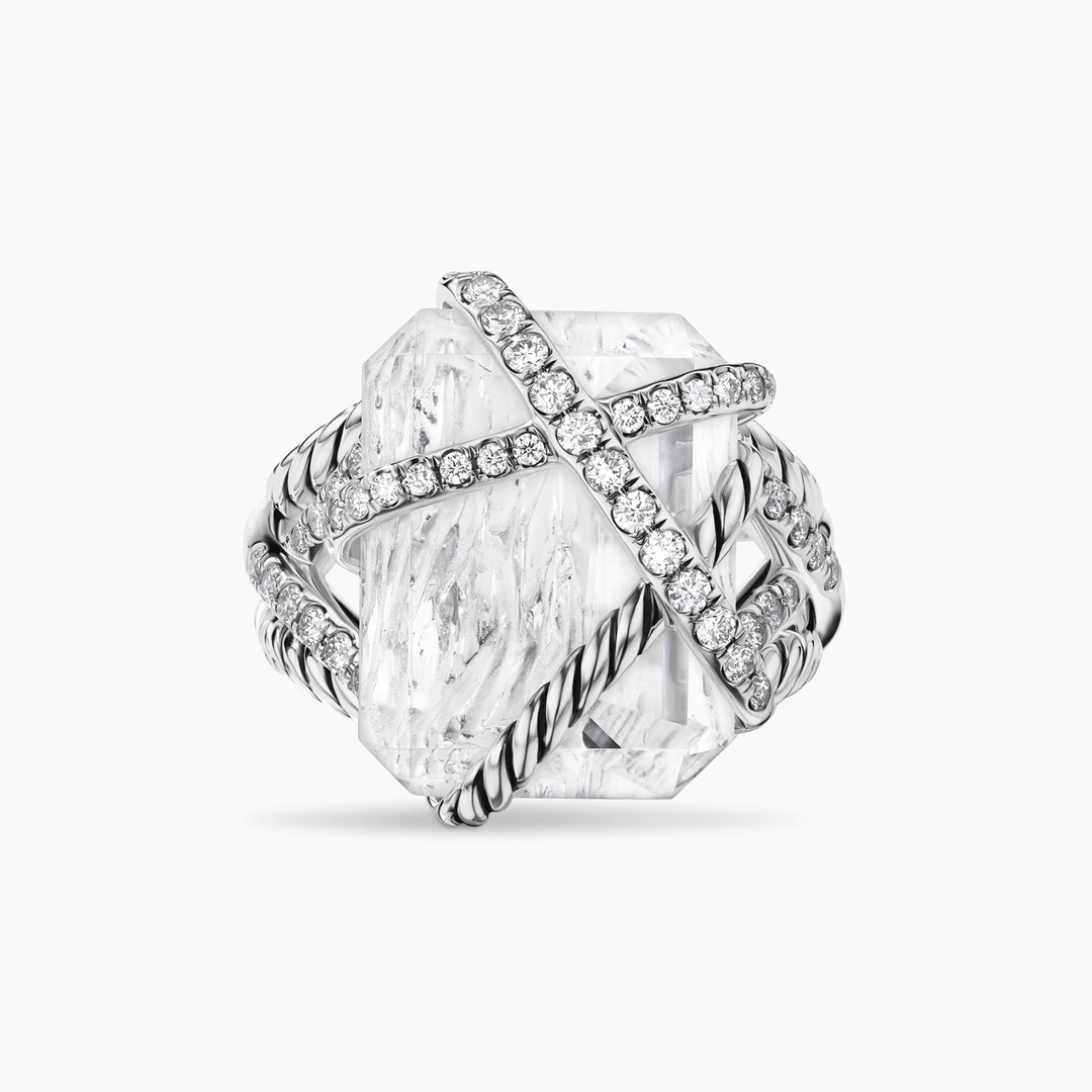 David Yurman Cable Wrap Ring Sterling Silver with Crystal and Diamonds, 20.4mm