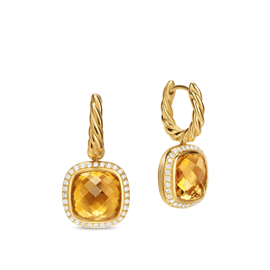 David Yurman Albion® Drop Earrings 18K Yellow Gold with Citrine and Diamonds, 10mm