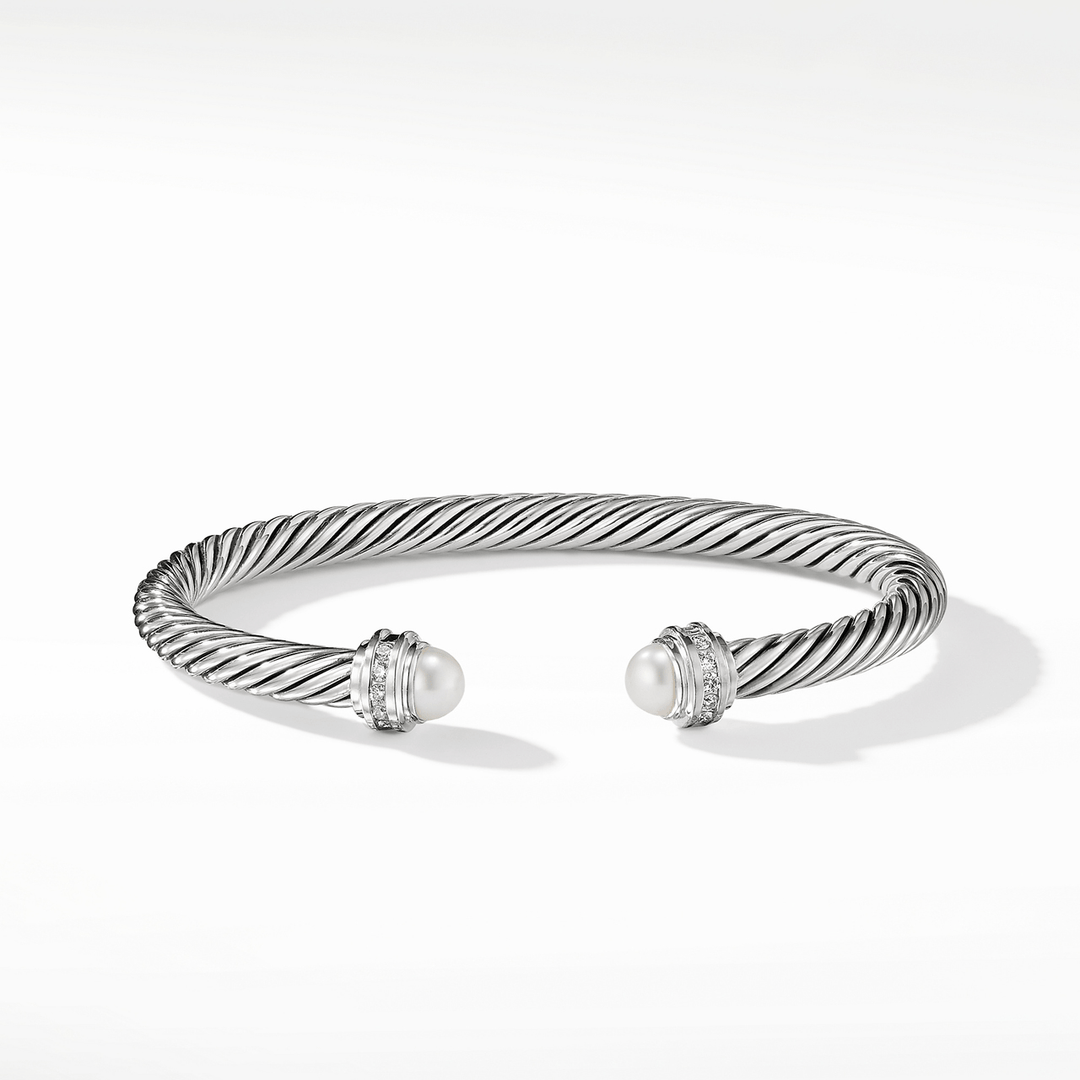 David Yurman Classic Cable Bracelet Sterling Silver with Pearls and Diamonds, 5mm