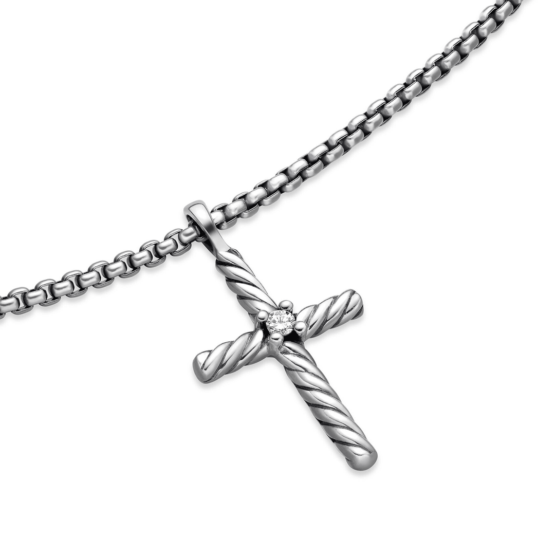 David Yurman Sterling Silver and Diamond Classic Cable Cross Necklace