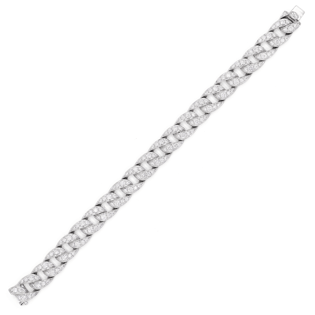 18k White Gold and 7.03 Total Weight Diamond Cuban Link Bracelet