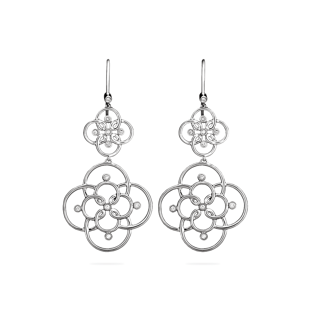 Arabesque Diamond and Sterling Silver Drop Earrings