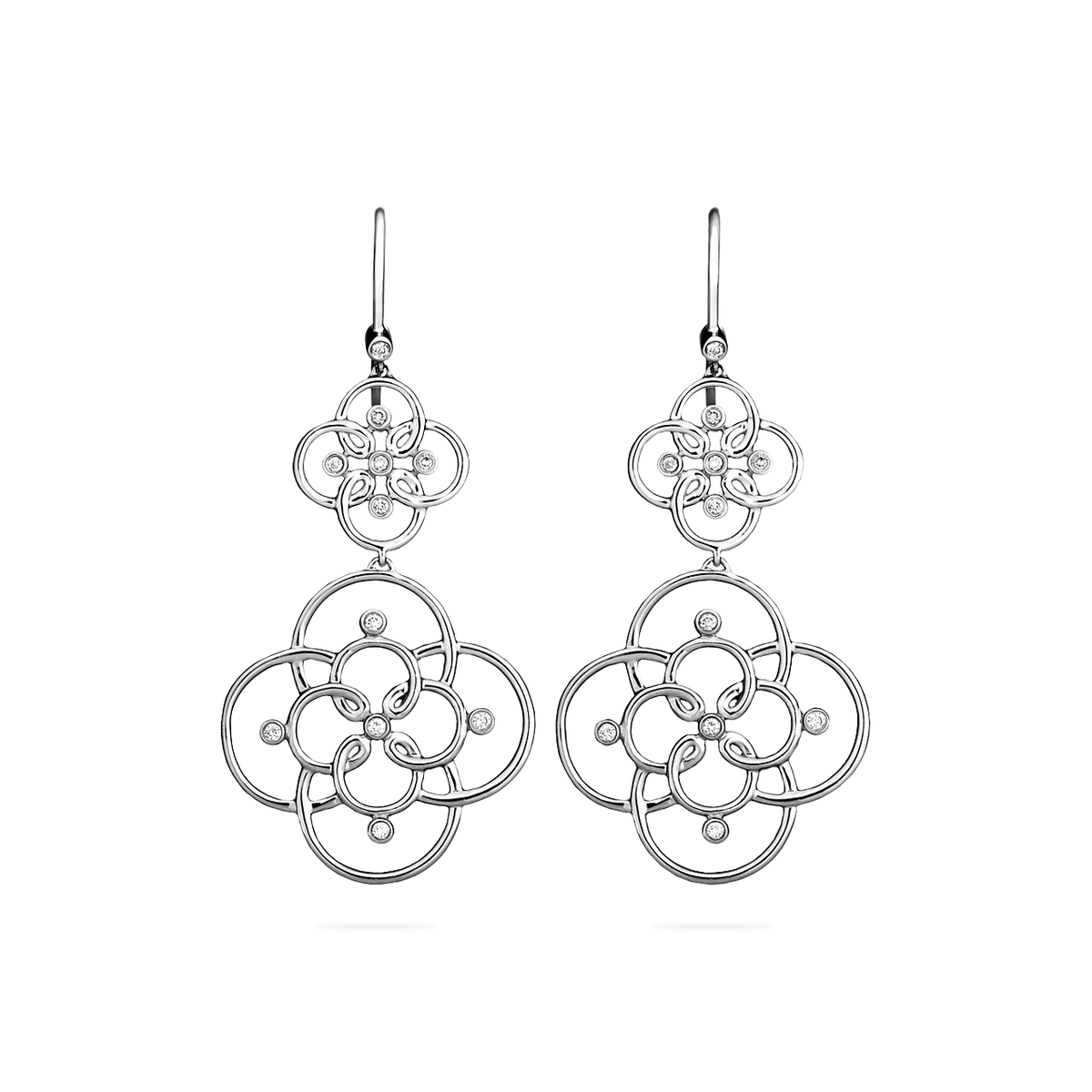 Arabesque Diamond and Sterling Silver Drop Earrings
