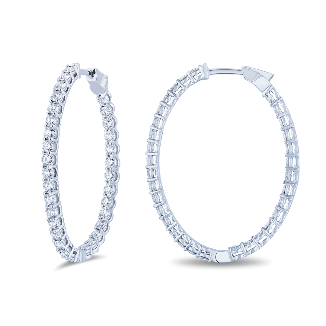 18k Gold 1.5 Inch 3.36 Total Weight Diamond Oval Hoops