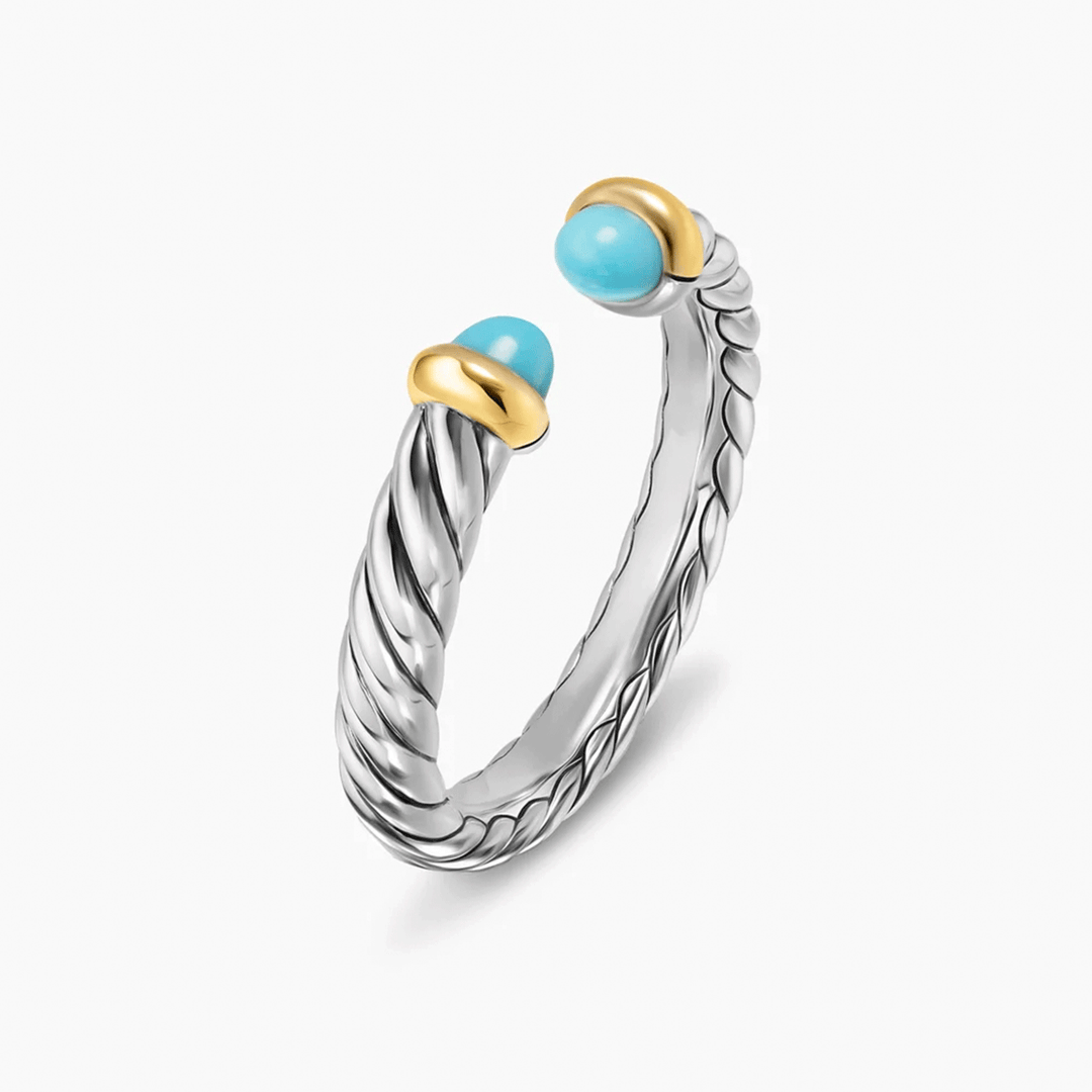 David Yurman Petite Cable Open Ring Sterling Silver with 14k Yellow Gold and Turquoise, 3.4mm