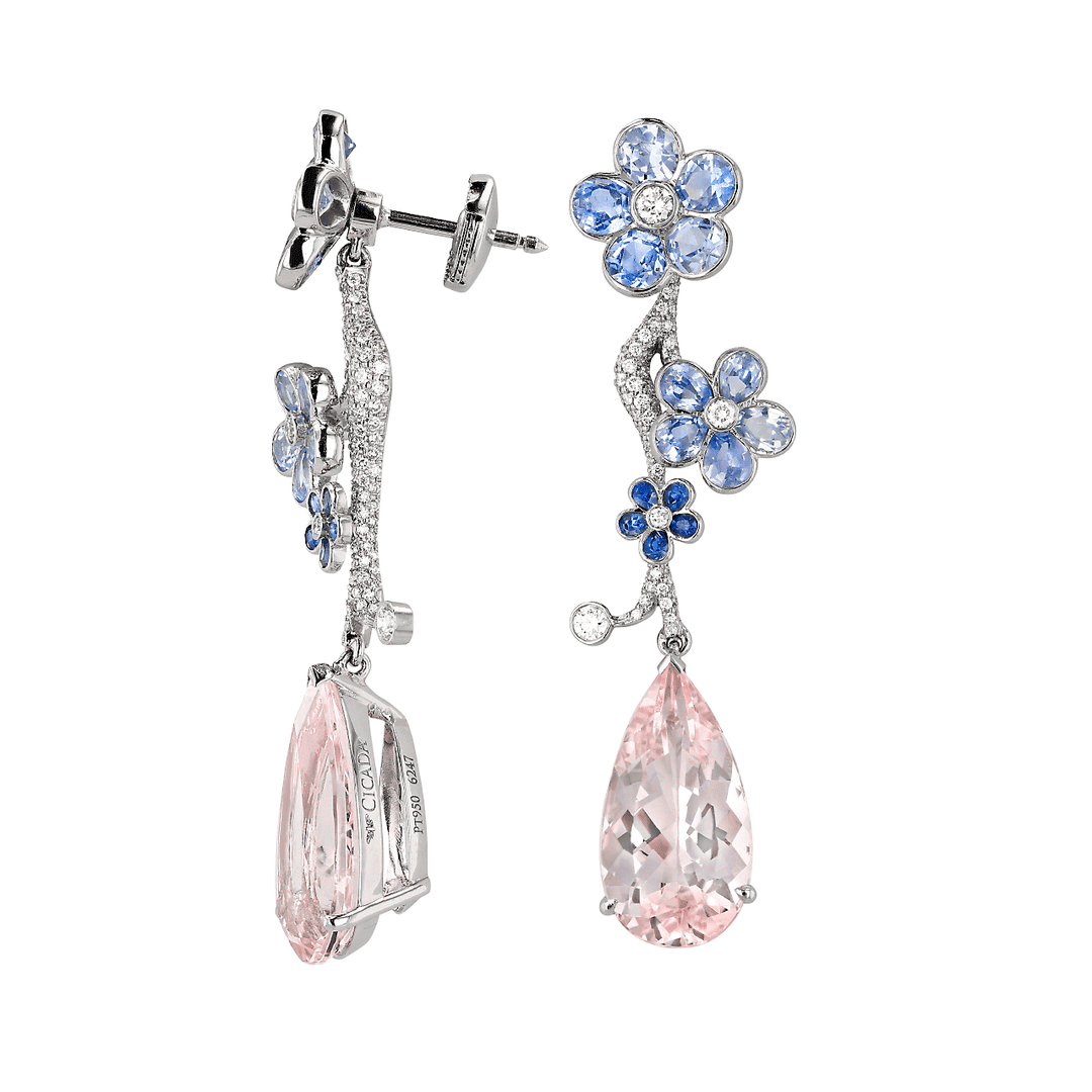 Platinum Morganite and Sapphire12.26 Total Weight Earrings