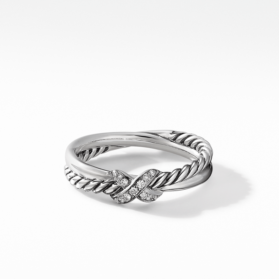 David Yurman Petite X Ring Sterling Silver with Diamonds, 4mm