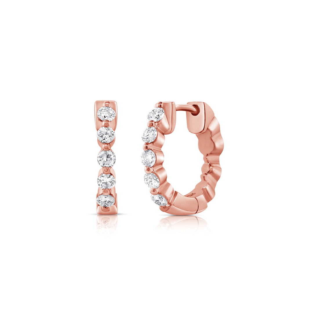 14k Rose Gold and .42 Total Weight Diamond Huggie Hoops