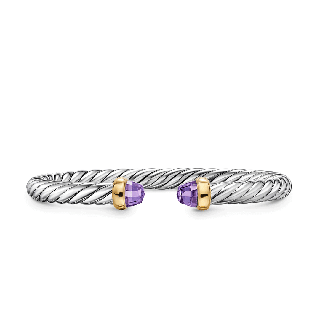 David Yurman Cable Flex® Bracelet Sterling Silver with 14K Yellow Gold and Amethyst, 6mm Med
