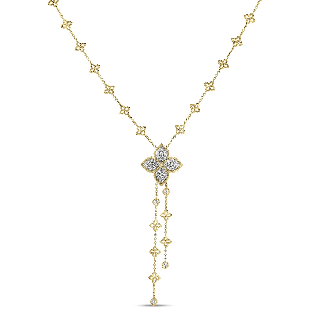 Roberto Coin Princess Flower 18k Yellow Gold White Goldand Diamond  Lariat Necklace