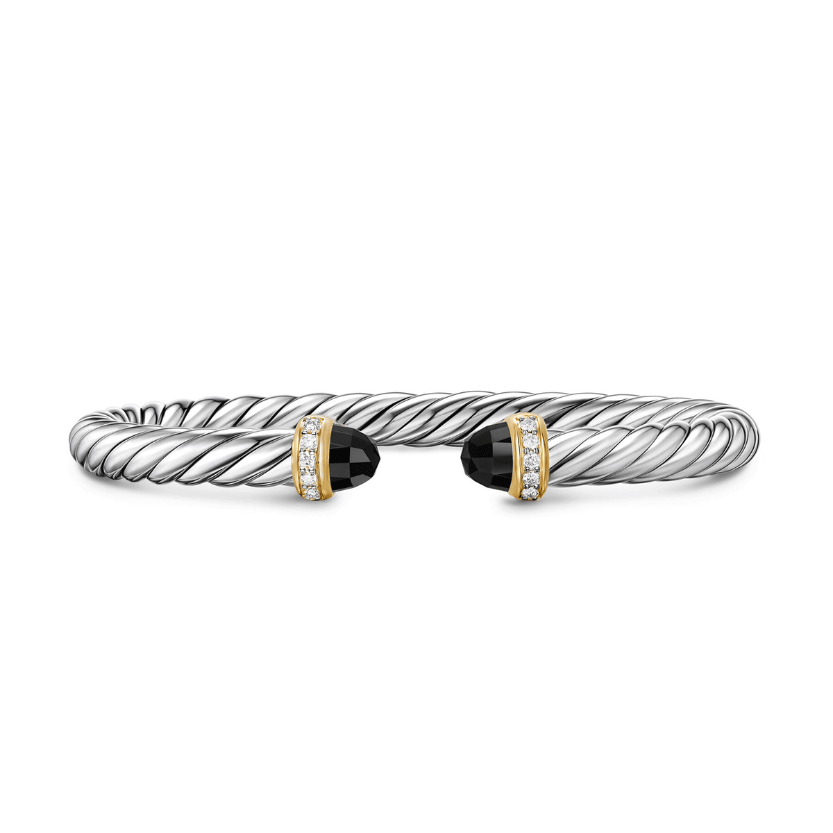 David Yurman Sterling Silver with 14K Yellow Gold, Black Onyx and Diamonds, 6mm Cable Flex® Bracelet