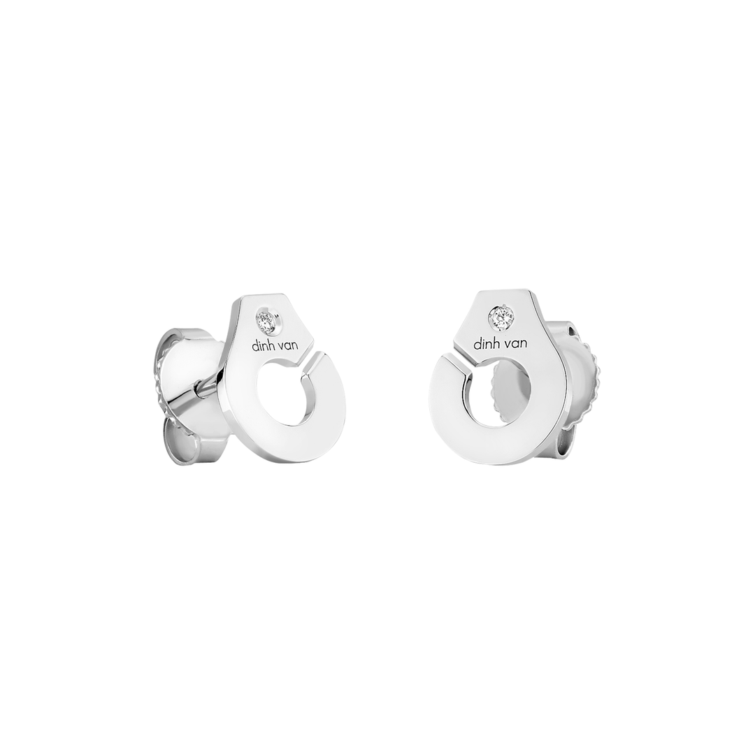 Dinh Van Menottes R7.5 18k White Gold Diamond Stud Earrings