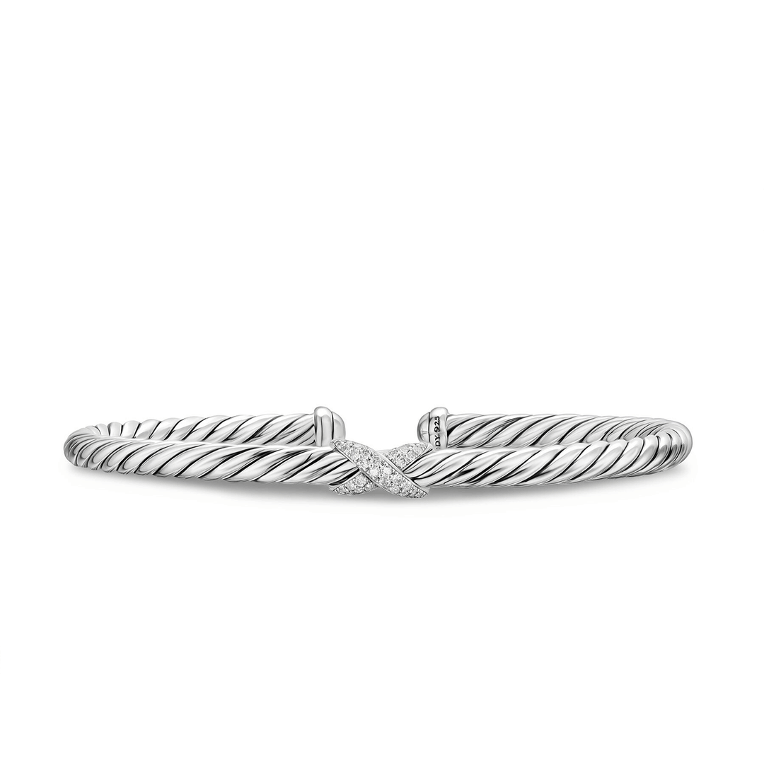 David Yurman Cable Flex X Station Bracelet Sterling Silver with Diamonds, 4mm