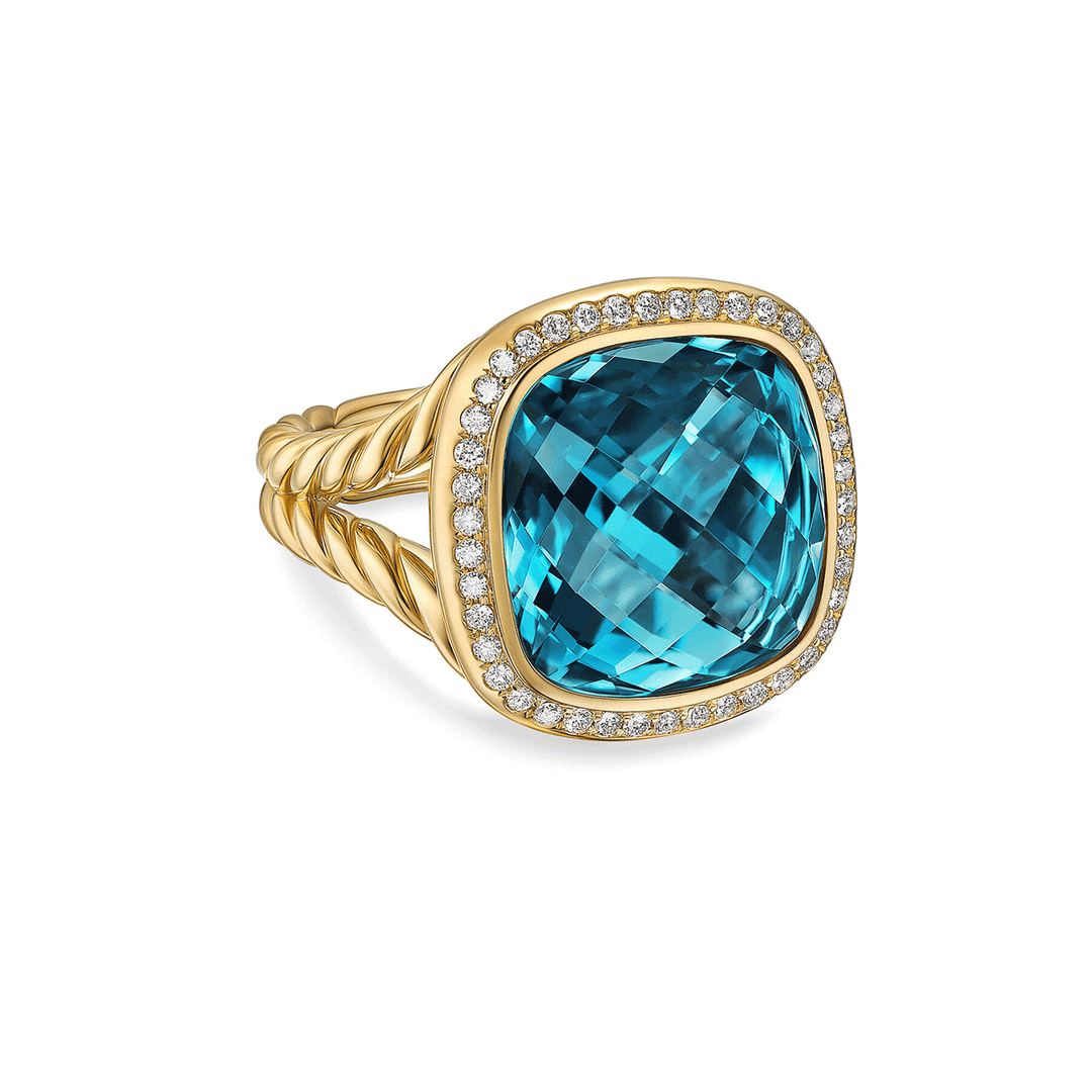 David Yurman Albion® Ring 18K Yellow Gold with Hampton Blue Topaz and Diamonds, 15mm