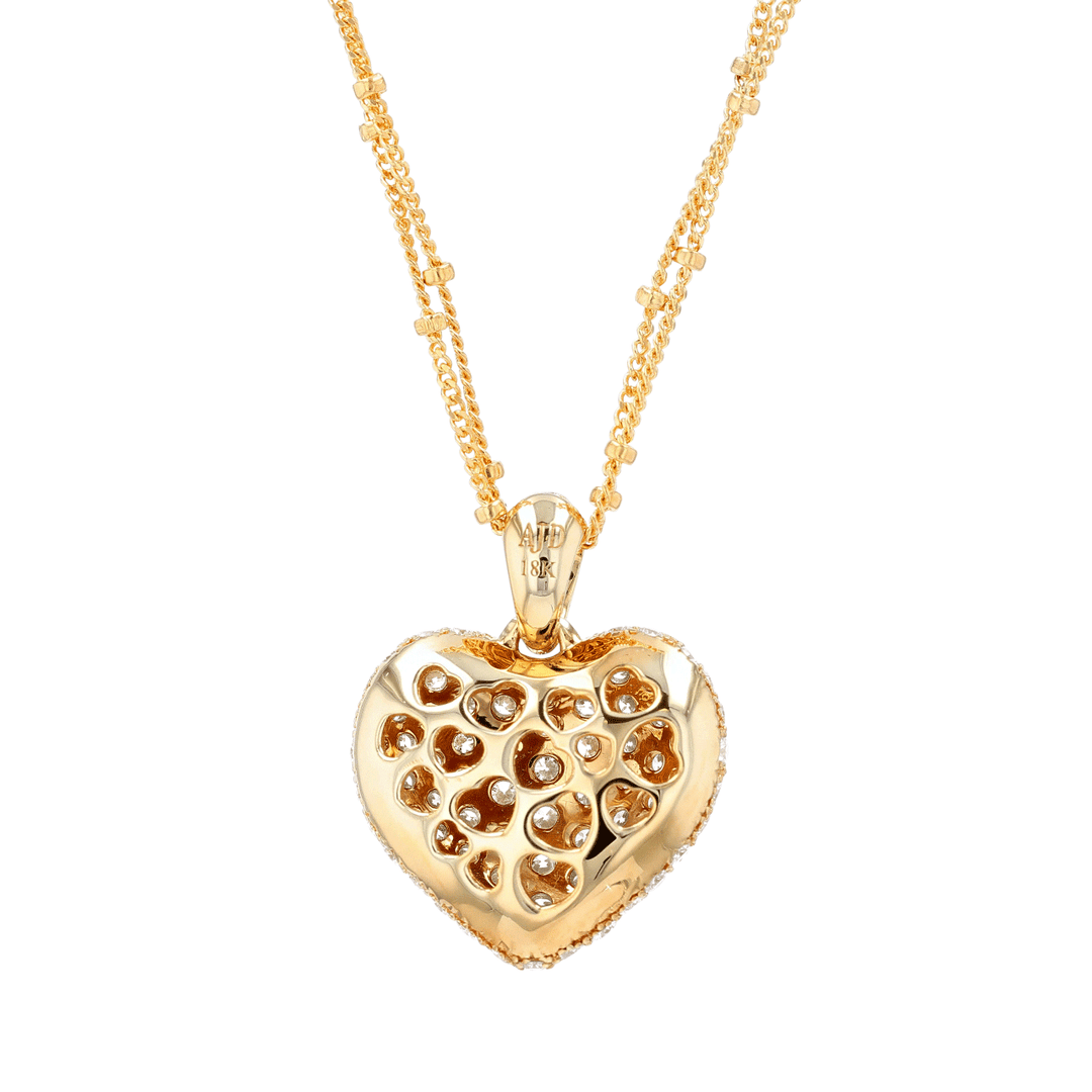 18k Yellow Gold and Diamond 2.80 Total Weight Heart Pendant