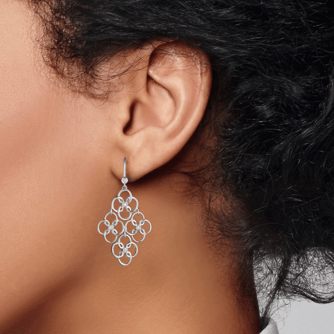 Arabesque Sterling Silver and Diamond Drop Earrings