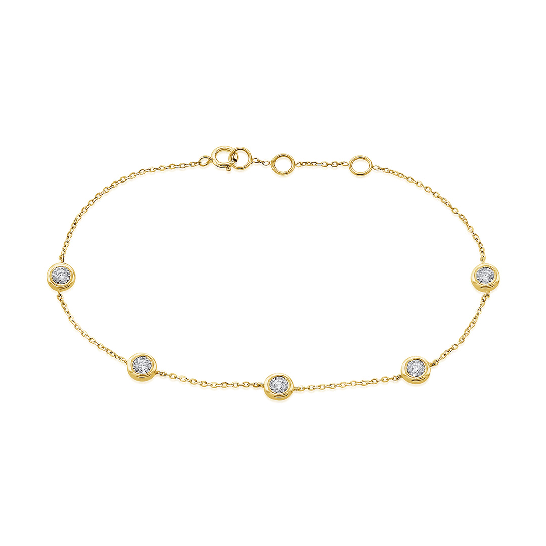 14k Yellow Gold and .15 Total Weight Diamond Station Bracelet