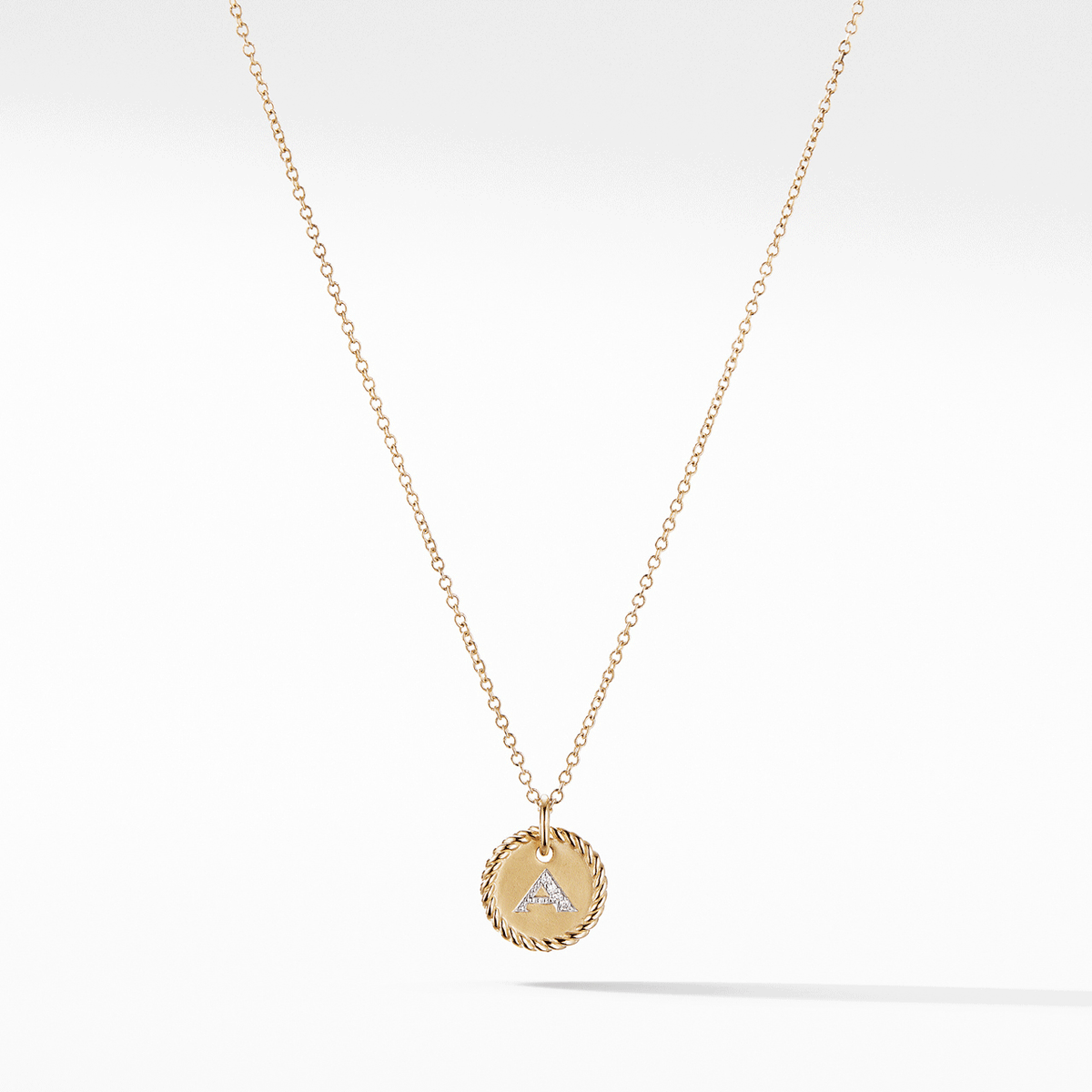David Yurman Initial "A" Charm Necklace with Diamonds in 18k Yellow Gold